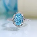 S925 Silber High Carbon Diamant ein Karat oval Seeblau Zirkonia 6*8mm Radian Boutique Party Ring