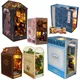 Kit per case in miniatura con angolo di libri fai-da-te Inserto per casa delle bambole Modello Roombox Kit di costruzione Scaffale in legno Giocattoli Fermalibri per regali di Natale