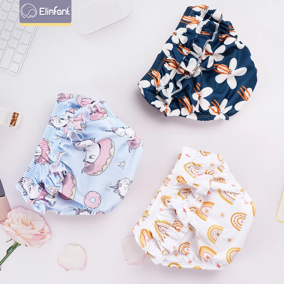 Elinfant 3-Größe Bequeme Baby-Schwimmwindeln mit Blumenseite, modischer Druck, wiederverwendbar, waschbar, Schwimmwindel, Poolhose