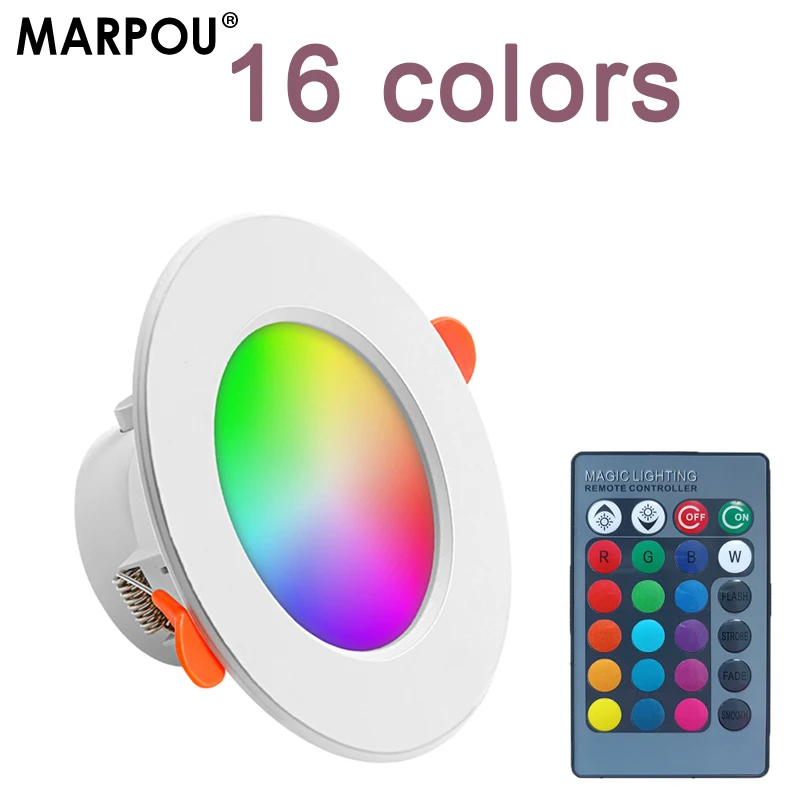 MARPOU 10 W/15 W LED-Einbaustrahler für Decke, RGB-LED-Downlight für Raumdekoration, AC 85–220 V, kalt, warm, weiß, rundes LED-Panel
