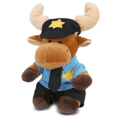 DolliBu Moose Police Officer Plush Toy with Cute Cop Uniform and Cap - 6 inches