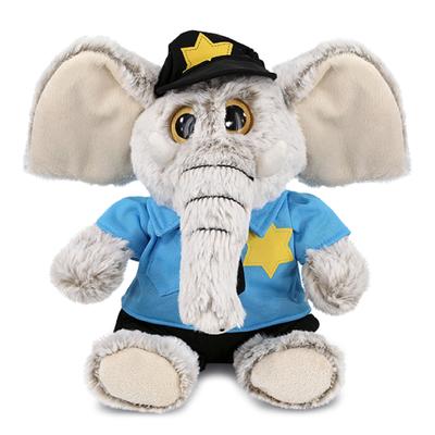 DolliBu Sitting Elephant Police Officer Plush with Cop Uniform and Cap - 9 inches