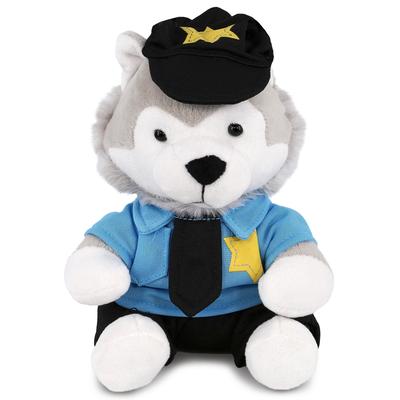 DolliBu Wolf Police Officer Plush Toy with Cute Cop Uniform and Cap - 6 inches