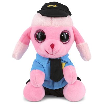 DolliBu Small Pink Poodle Dog Police Officer Plush with Cop Uniform - 6 inches