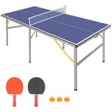 Mid-Size Table Tennis Table MDF Ping Pong Table Set With Net Heavy Duty Aluminum Frame Table Legs Rubber Suckers For Indoor Outdoor 6ft Blue