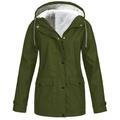 iOPQO Coats For Women Rain Jacket Women Women Solid Plush Thickening Jacket Outdoor Plus Size Hooded Raincoat Windproof Womens Hoodies Pullover Winter Jackets For Women Army Green XL