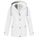 iOPQO Coats For Women Rain Jacket Women Women Solid Plush Thickening Jacket Outdoor Plus Size Hooded Raincoat Windproof Womens Hoodies Pullover Winter Jackets For Women White S