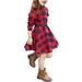 Fimkaul Girls Dresses Casual Belt Long Sleeve Buffalo Check Black White Red Plaid For Kid Dress Baby Clothes
