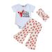 mveomtd Baby Boys Girls Clothes Bell Bottom Sets Letter Short Sleeve Romper Tops Flared Pants Summer Outfits Gift Baskets for Baby Girl Going Home Baby Girl Outfit