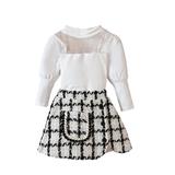 Qtinghua Toddler Baby Girls Fall Outfits Mesh Long Sleeve Shirt Tops and Elastic Plaids A-Line Skirt Clothes White 2-3 Years