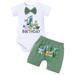 IBTOM CASTLE Infant Baby Boys Jungle Woodland Sea Animals 1st Birthday Outfit Bowtie Romper + Short Pants Cake Smash Photo Shoot Clothes Set 12-18 Months Teal Blue Boxer