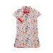 Meuva Toddler Baby Girls 18M-6Y Short Sleeve Cartoon Floral Printed Flowers Tang Girl Kids Dresses Kids Clothes Girls 5-6 Years Girl Christmas Dress Baby Birthday Dress 1 Year Girl Straight Dress