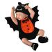 Fimkaul Boys Girls Outfits Set Halloween Bat Monster Soft Fleece Romper Jumpsuit With Wing Hat 3PCS Clothes Set Baby Clothes Black