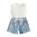 Fimkaul Girls Outfits Set Sleeveless Vest Ribbed T Shirt Tops Denim Ripped Jeans Shorts 2pcs Summer Clothes Set Baby Clothes White