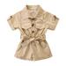 Fimkaul Girls Outfits Set Summer Short Sleeve Stylish Cargo Jumpsuit Clothes Set Baby Clothes Khaki