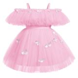 IBTOM CASTLE Toddler Baby Girls Birthday Party Dress Butterfly Embroidery Princess Tulle Tutu Wedding Pageant Evening Prom Ball Gown 18-24 Months Pink Butterfly