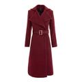 Women's Red Double Breasted Midi Length Wool Coat With Belt Small Avenue no.29