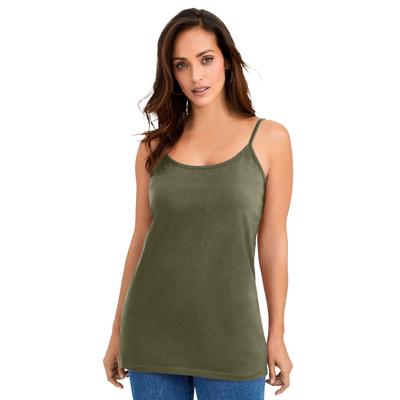 Plus Size Women's Stretch Cotton Cami by Jessica London in Dark Olive Green (Size 30/32) Straps