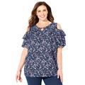 Plus Size Women's Open-Shoulder Georgette Top by Catherines in Navy Spring Floral (Size 4X)