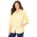 Plus Size Women's Georgette Buttonfront Tie Sleeve Cafe Blouse by Catherines in Yellow Mono Floral (Size 1XWP)