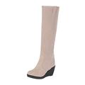 Snow Boots for Women Uk 4.5 Mid Wedges Heel Warm Booties Foldable Knee-High Snow Long Boots Winter Boots Suede Warm Fur Lined Winter Boots Beige