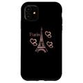 Hülle für iPhone 11 Eiffelturm, Paris und Herzen, Rose Pink, Schwarz Handyhülle