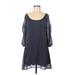 Final Touch Casual Dress - Shift Boatneck 3/4 sleeves: Blue Print Dresses - Women's Size Medium