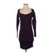 Moda International Casual Dress - Bodycon Scoop Neck Long sleeves: Purple Solid Dresses - Women's Size Small