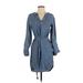 Ann Taylor Factory Casual Dress - Shirtdress: Blue Dresses - Women's Size X-Small