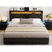 Ivy Bronx Katsuyoshi Bed Frame w/ Storage Headboard & Charging Station, Linen Upholstered/Metal/Faux leather | 43.8 H x 77.6 W x 87.8 D in | Wayfair
