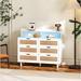 Bay Isle Home™ Ahniyah 43"W 6 Drawers White Rattan Storage Cabinet w/ LED Lights & Power Outlet, for Living Room Wood in Brown/White | Wayfair