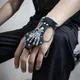 KunJoe-Bracelet en cuir PU pour homme Steampunk Crâne Doigt Gothique Argent Document Lien