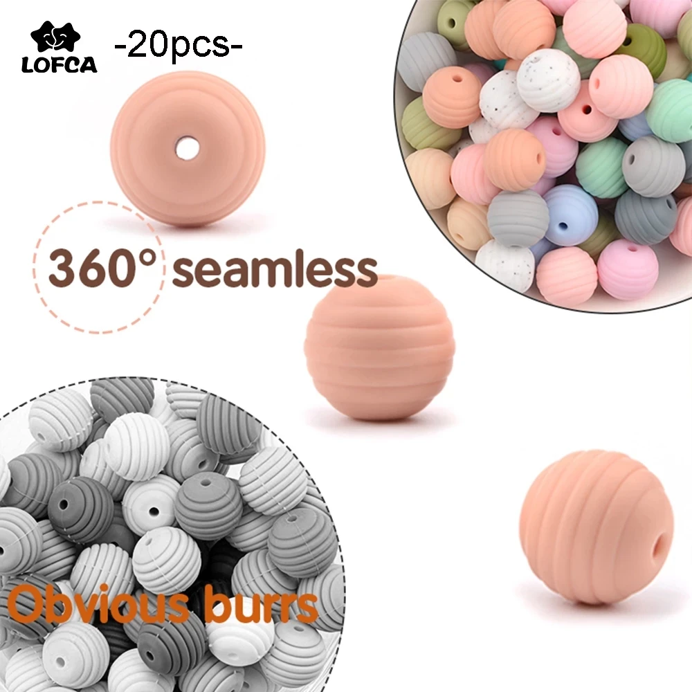 LOFCA 20 pièces ruche perles de Silicone spirale bébé dentition ronde perles de qualité alimentaire 15mm bricolage fileté sans BPA perles bébé anneaux de dentition