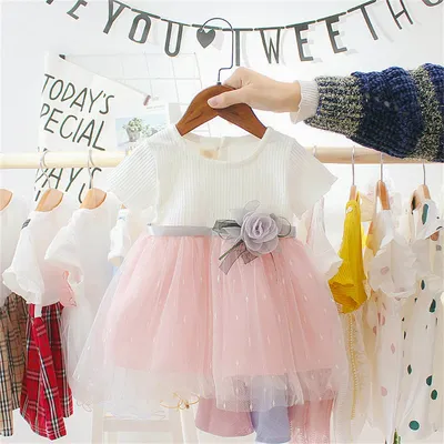 Baby Party Prinzessin Kleid Mädchen Blume süße Mesh Patch Kurzarm Kleid Kinder Geburtstags kleid Image