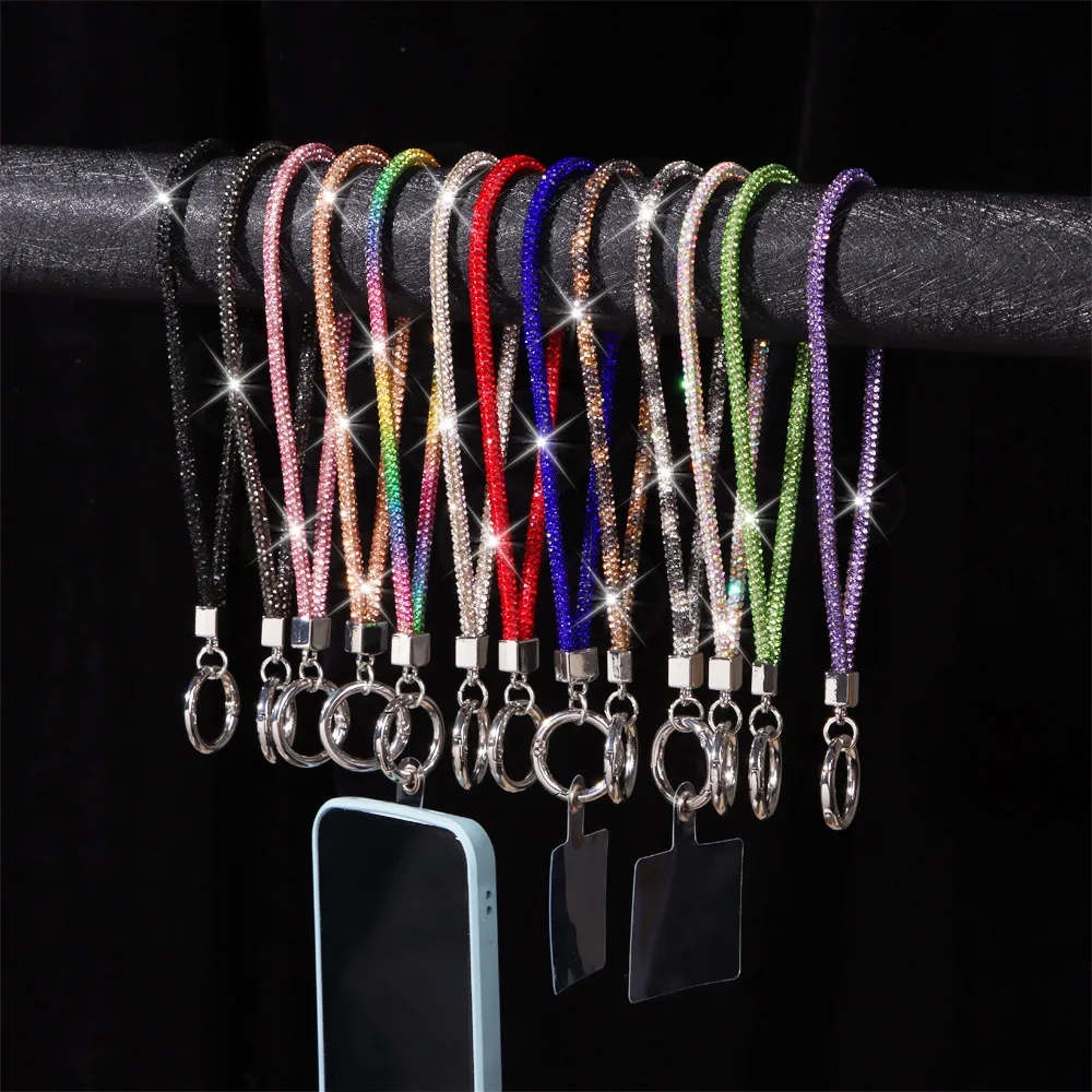 Luxus Bling Bling Schlüsselanhänger Helle Strass Telefon Lanyard Handgelenk Riemen Hängende Schnur Diamant Kristall Anti-verloren Seil Image