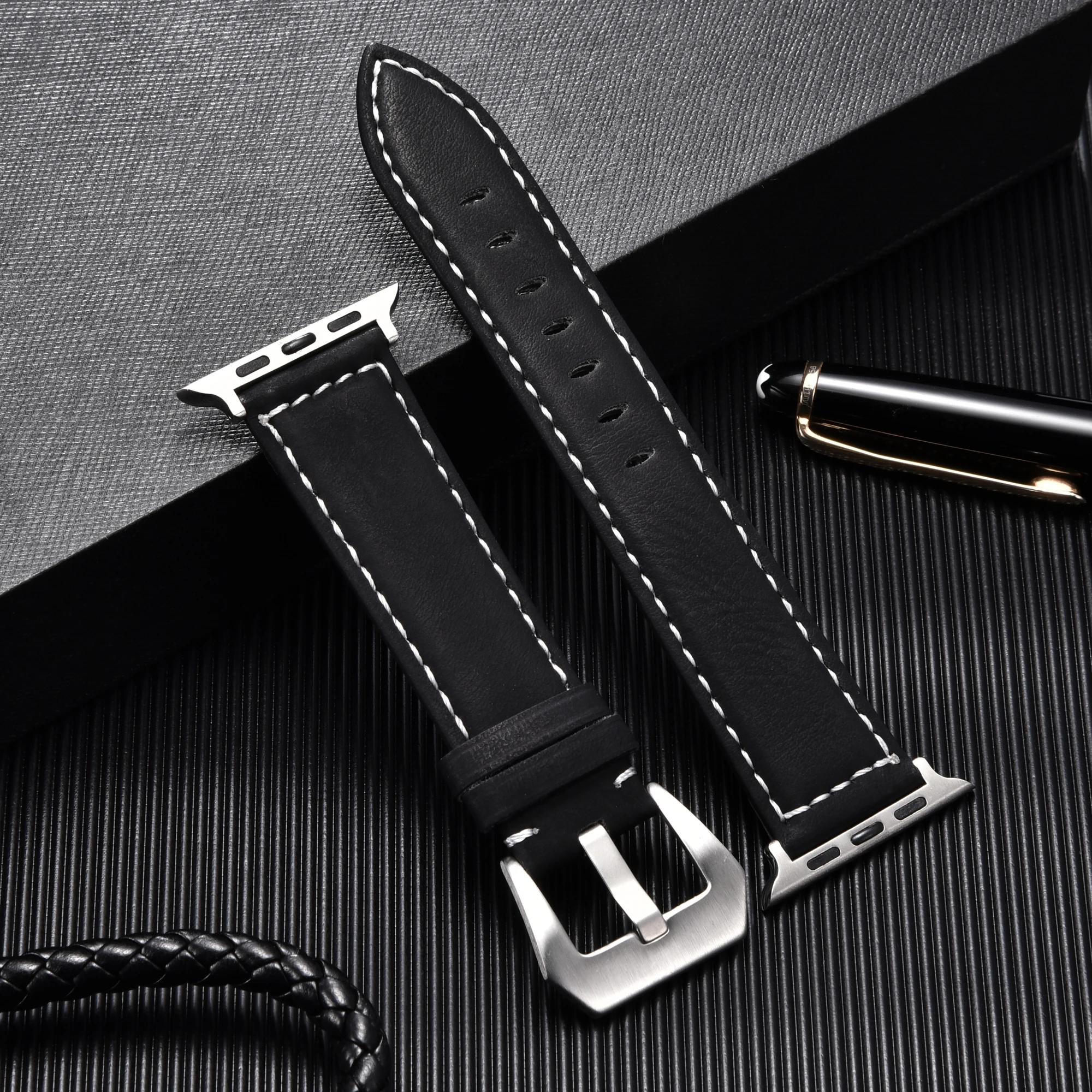 Lederarmband im Retro-Stil für Apple Watch Ultra 8 7 SE 6, 5, 4, 3, 2, 1, Herren-Uhrenarmbänder 49/45/44/42 mm, 41/40/38 mm für iwatch Image