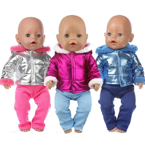 2Pcs in 1 winter Puppe Kleidung Anzug Fit 43cm Baby Puppe Puppe Warme Jacken + Hosen und Puppe