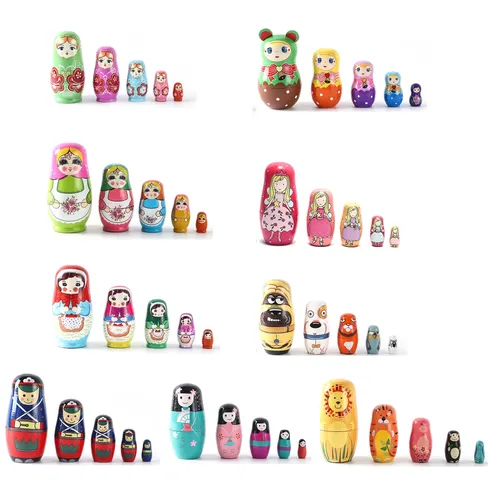 5 Stück Montessori Nesting Puppe Spielzeug Holz russische Mat roschka Puppe Hand farbe Spielzeug