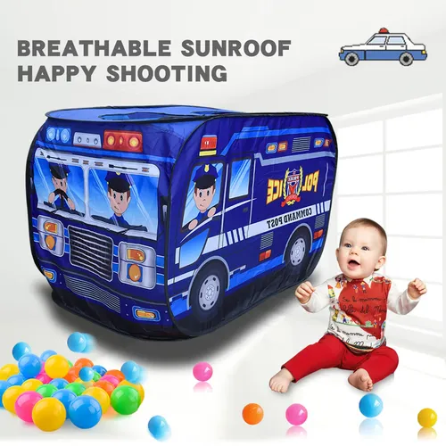 Kinder auto Zelthaus Polizeiauto Innen-und Außen spielhaus mit Schiebedach spielzeug