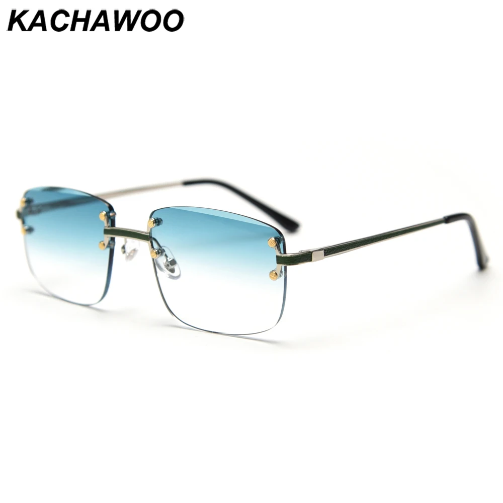 Kachawoo randlose Sonnenbrille, quadratisch, für Herren, grün, blau, Vintage-Sonnenbrille, Damen, stilvolle Accessoires, rahmenlos, europäischer Stil