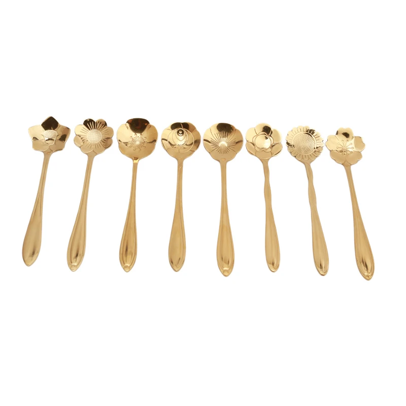 8 teile/satz Blumen Design Gold löffel langen Griff Dessert Tee Kaffee Misch löffel Edelstahl Vintage Teelöffel trinken Geschirr Image