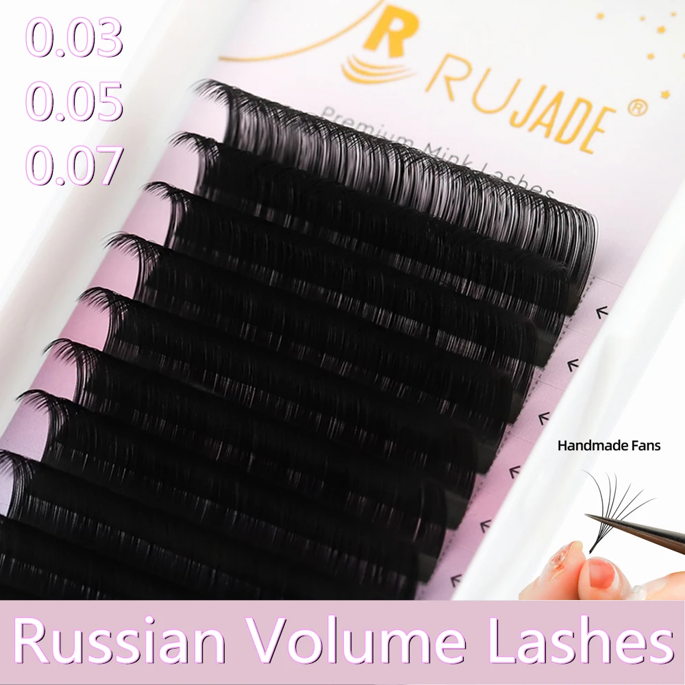 RUJADE 0,03 0,05 0,07 Russische Volumen Wimpernverlängerung Einzelne handgemachte Wimpernfächer Seide Falsche Nerz Wimpern Kneifenfächer Image