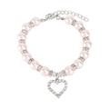 Pet Necklace Crystal Heart Pandant Pet Cat Dog Necklace Bling Pearls Jewelry Size S (Pink)