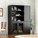 NARTRU Dog Crate Furniture with Feeder Bowl Bookcase Storage Cabinet with 3 Shelves and 3 Drawers Black