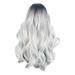 Skpblutn Human Hair Wig Full Head Cover Ladies Gray Gradient High Temperature Silk Hair Set Long Big Wave Curly Hair In The Middle Part Dyeing Headband Wigs White