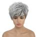 Skpblutn Human Hair Wig Decorations Party Cover Silver Gray Wig Headgear Women s Protective Hair wig Headband Wigs White