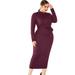 GENEMA Women Plus Size Long Sleeves Bodycon Maxi Long Dress Stand Collar Half Zip Up Ribbed Knitted Tie Waist Sweater Clubwear