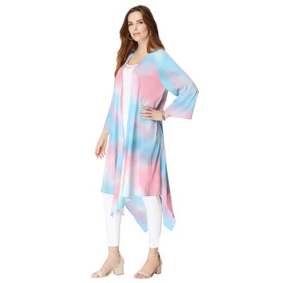Plus Size Women's Hanky-Hem Kimono by Roaman's in Multi Soft Mist (Size 3X/4X)