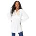 Plus Size Women's Embroidered Crinkle Top by Roaman's in White Khaki Bouquet (Size 26 W)