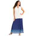Plus Size Women's Ultrasmooth® Fabric Maxi Skirt by Roaman's in Blue Border Print (Size 14/16) Stretch Jersey Long Length